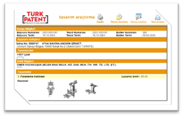 Athapack Ar-ge Merkezi Olarak Özgün Tasarımlar Üretiyoruz. Bu Kapsamda 5 Adet Tasarım Tescil Belgesi Alınmıştır.